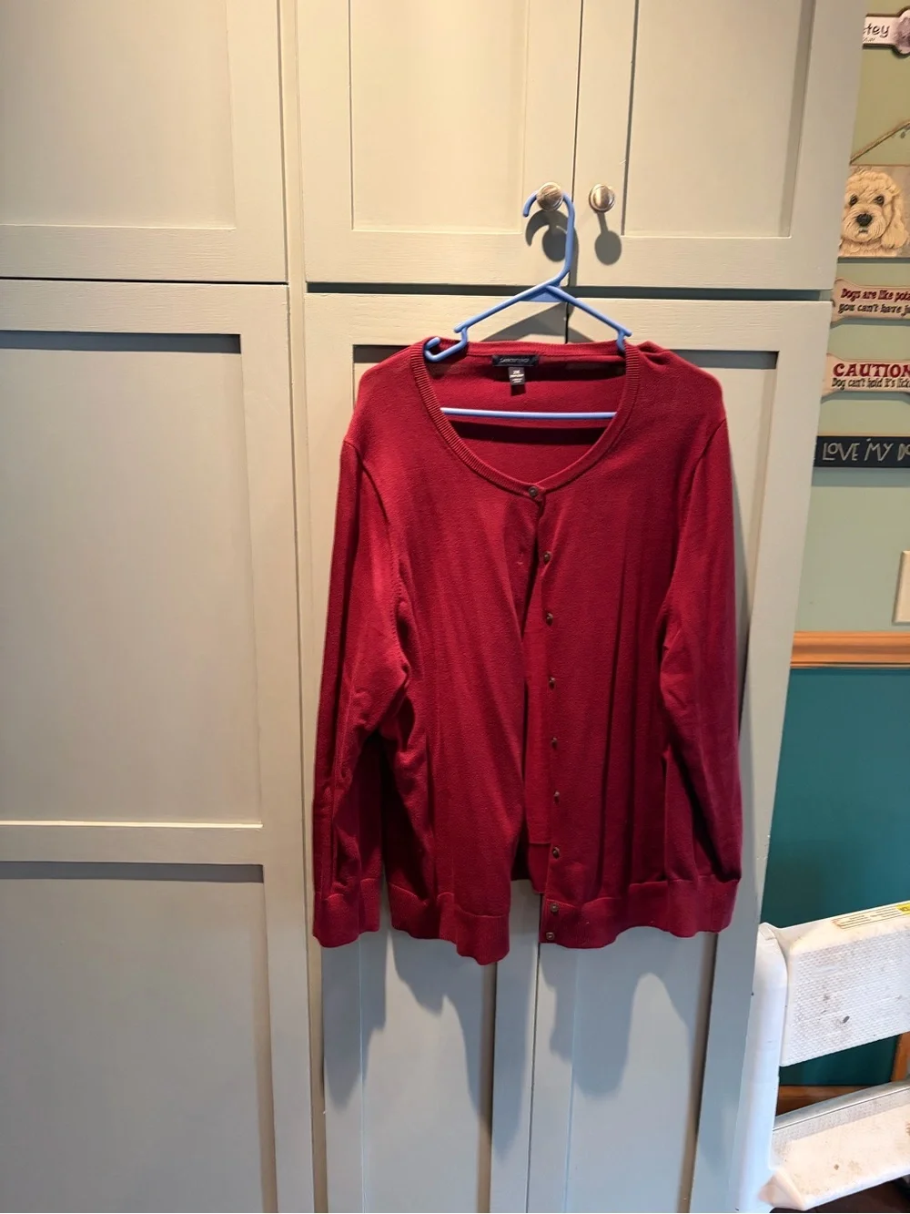 Lands' End womans Deep Red Button-Front Knit Cardigan